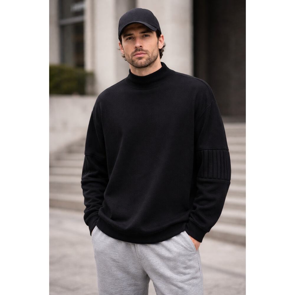 Nautica Competition Unisex Black Mock Wool Elbow Patch Size Large Sweater